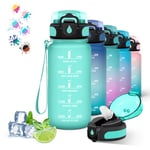 Gourde- 500ml- Gourde Enfant, Gourde Paille anti Fuite, Gourde Sport avec Marqueur de Temps, Gourde Motivation pour Garçons&Filles, Bouteille d'eau pour l'École, Bureau, Extérieur, Velo, Camping, Vert