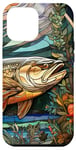 Coque pour iPhone 12 Pro Max Jaune vitrail truite sautant nature coucher de soleil pêche art
