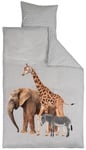 Baby påslakanset - 70x100 cm - Vändbart - Giraff, elefant och zebra - 100% bomull