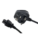 UK Plug to C5 Clover Leaf Power Cable Cloverleaf Mains Lead