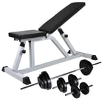 vidaXL Workout Bench with Barbell and Dumbbell Set 30.5 kg UK NEW