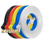 MutecPower 5m 5 Pack ULTRA FLAT Cat 7 Ethernet Network Cable with RJ45 plugs - SSTP - 600MHz - 5 meter Red/Yellow/Blue/Black/White cables with Cable ties & clips