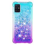 Samsung Galaxy A51 Case, Glitter Gradient Two-Tone Sparkle Floating Liquid Cute Bling Quicksand Slim Shiny Soft TPU Flexible Silicone Shockproof Protective Cover for Samsung A51 - Sky-Blue & Purple