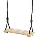 Clas Ohlson Wooden Swing Seat for Children - Max load 70KG, FSC Wood with Adjustable 200 cm Black Rope, Garden Childrens Garden Swing