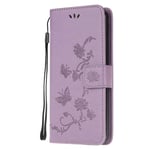 Draamvol Samsung A12 Case Phone Cover for Samsung Galaxy A12 Flip Wallet,Protective Embossed Butterfly PU Leather Built-in Kickstand Magetic Clasp Notebook,Light purple
