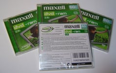 4 Maxell DVD-ram Blank Rewritable 8cm Camcorder Discs 60min 2.4GB Double sided
