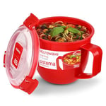 Sistema Microwave Small Soup Mug, Microwave Food Container, 565 ml, BPA-Free, Red/Clear