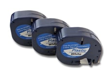 vhbw 3x Rubans compatible avec Dymo LetraTag Plus LT-100H, LT-100T, XM, 2000 imprimante d'étiquettes 12mm Noir sur Blanc