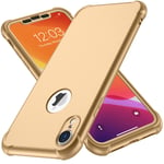 ORETECH Compatible With iPhone XR Case, with[2xTempered Glass Screen Protector] 360 Shockproof iPhone Xr Protective Ultra Thin Anti Scratch Hard PC Silicone TPU Bumper Case for iPhone xr 2018 - Gold