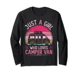Just A Girl Who Loves Camper Van, Vintage Camper Van Girls Long Sleeve T-Shirt