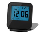 Foldable Alarm Clock, Portable Foldable Tabletop Travel Digital Alarm Clock with Temperature Calendar Date Week(Black)