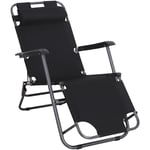 Chaise longue inclinable transat bain de soleil 2 en 1 pliant têtière amovible charge max. 136 Kg toile oxford facile d'entretien noir - Noir