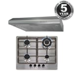 SIA 60cm Stainless Steel 4 Burner Gas Hob & Slim Visor Cooker Hood Extractor Fan