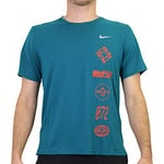 NIKE DF Miler Wr Gx T-Shirt Men's T-Shirt - Geode Teal/Team Orange/Reflective, Large