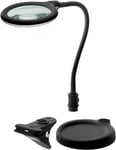 Goobay LED-förstoringslampa med stativ/klämma, 6 W, svart 480 lm, 100 mm glaslins, 1,75x förstoring, 3 dioptrier