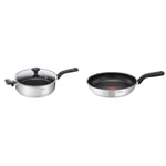 Tefal 26cm Comfort Max Stainless Steel Non-Stick Saute Pan and Lid, Silver & Comfort Max, Induction Frying Pan, Stainless Steel, Non Stick, 30 cm