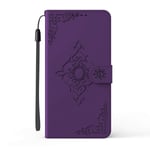 Compatible for Nokia 2.4 Case Shockproof, Nokia 2.4 Flip Phone Case Glossy Mirror Flower New PU Leather Wallet Protective Cover Card Holder Magnetic Closure Stand Soft Silicone Bumper Shell, Purple
