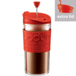 Bodum Travel French Press Coffee Cup Mug with Extra Lid Red 0.35L Insulated