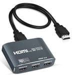 4K@60HZ HDMI Switch 3 in 1 out, Aluminum HDMI Switcher 4K with 1.2M HDMI Cable, 4K HDMI Switch Box Supports HDCP2.2, HDR10, 18Gbps, for Fire Stick, PS5/4, Game Consoles, Roku, PC