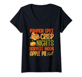 Womens Pumpkin Spice Crisp Nights Harvest Moon Apple Pie Fall Leaf V-Neck T-Shirt