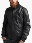 Superdry Knitted Collar Leather Bomber Jacket, Black
