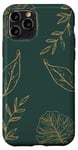 iPhone 11 Pro Leaves Botanical Floral Line Art On Dark Forest Green Case