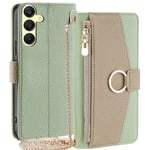 SKALO Samsung A25 5G Litchi Makeup Mirror Plånbok/handväska - Grön Grön