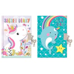 Kids Glitter Unicorn Or Narwhal A6 Secret Diary With Padlock & Key Great Gift
