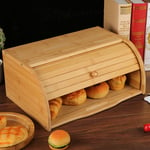 Large Bread Bin Bamboo Wooden Roll Top Bread Bins Kitchen Food Storage Breakfast