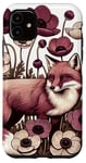 Coque pour iPhone 11 Vintage Red Fox Art Fleurs Anémone Windflower