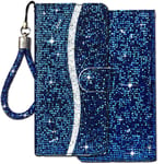 C-Super Mall-UK for Samsung Galaxy S20 FE Case, Samsung S20 FE Bling Glitter Leather Wallet Flip Case with Card Holder, Magnetic Closure, and Kickstand, Blue