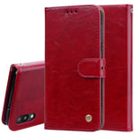 Folio Book Style Leather Case Business Style Oil Wax Texture Horizontal Flip Leather Case with Holder Card Slots Wallet, for Galaxy M10 (Color : Red)