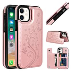 Compatible with iPhone 12 Wallet Case (iPhone 12/5.4 Inches, Rose Gold-butterfly)