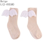 0-4 Years Baby Wings Socks High Knee Stockings Leg Warmer Beige L
