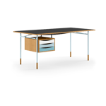 House of Finn Juhl Nyhavn desk skrivbord med skrivbordslådor Ek-sv laminat-blå ben kall