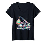 Womens Bunny Crane Truck Easter Egg Mens Womens Kids Easter V-Neck T-Shirt