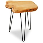 Table basse industrielle design en bois de cèdre et fer forgé avec bords