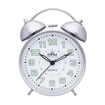MPM Quality, Réveil Design Cooper Colour Alarm Clock, argenté, décoration analogique rétro, Chiffres Lumineux, Double Alarme, Vintage, Mouvement à Quartz, Fonction veilleuse, 150 x 110 x 53 mm