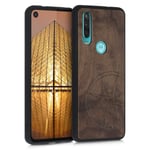 kwmobile Wood Case Compatible with Motorola One Action - Phone Case with TPU Bumper - Navigational Compass Dark Brown