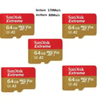 5PCS Carte Mémoire Micro SD SDHC SDXC TF carte SanDisk Extreme 64Go 64G Classe 10 U3 V30 lecture 170Mo-s écriture 80Mo-s NEW 2022