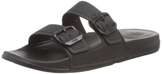 Fitflop Women's IQUSHION Two-BAR Buckle Slides Flat Sandal, All Black, 4 UK