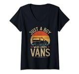 Womens Vintage Vans, Just A Boy Who Loves Vans Boys kids Men's V-Neck T-Shirt