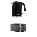 Russell Hobbs Colour Plus Kettle 20413, 3000 W, 1.7 L - Black and Russell Hobbs RHMM701B 17L Manual 700w Solo Microwave Black