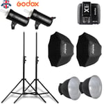 UK 2*Godox SK300II 300W 2.4G Flash+95cm FW softbox+light stand+X1T-C for Canon