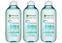 Garnier Pure Active Micellar Water Facial Cleanser Oily Skin 400 ml, Pack of 3