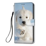 HopMore Protective Leather Case for OPPO A53S / OPPO A53 / A32 A33 2020 Flip Cover PU Wallet Case Kickstand Magnet Closure Card Slot Holder Silicone Bumper 360 Degrees Shockproof Case - Dog White