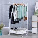 Simple White Clothes Rail Hanging Rack Garment Stand Rolling Wardrobe w/ Shelves