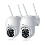Ctronics Lot de 2 Caméra de Surveillance WiFi Extérieure PTZ Caméra 380C Blanc 360° Détection de Mouvements Humaine Suivi Automatique