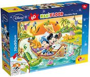 Lisciani, Maxi Puzzle pour enfants à partir de 4 ans, 60 pièces, 2 en 1 Double Face Recto / Verso avec le dos à colorier - Disney Mickey Mouse 48205