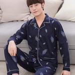 CIDCIJN Homme Pyjama Set,Automne Hiver Confortable Pyjamas Homme Plus Taille Coton Loose Sleepwear Casual Homewear Print Fashion Pyjama Homme Ensemble Pantalons, Blue Feather,XL